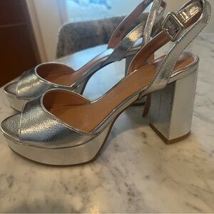 Silver platform heels — never worn